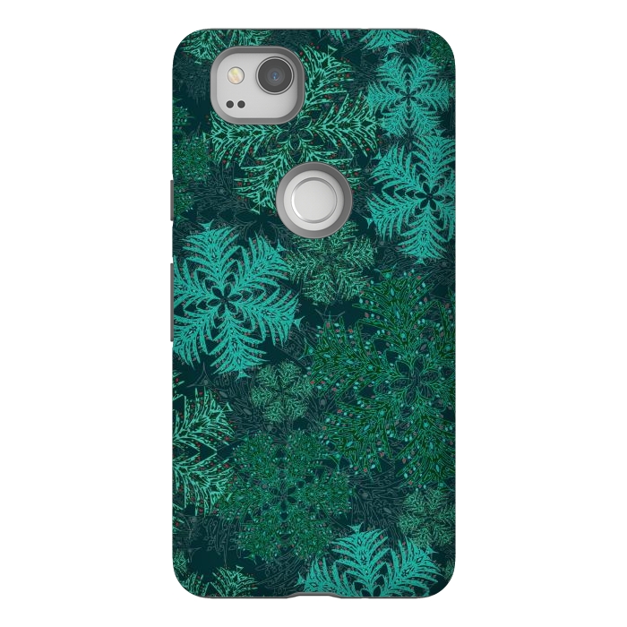 Pixel 2 StrongFit Xmas Snowflakes Teal by Lotti Brown