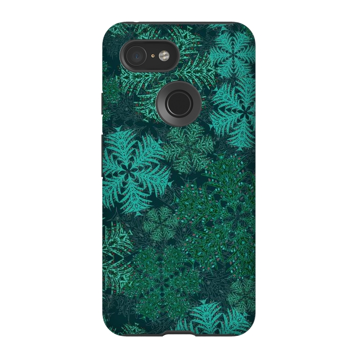 Pixel 3 StrongFit Xmas Snowflakes Teal by Lotti Brown