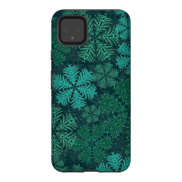 Pixel 4XL StrongFit Xmas Snowflakes Teal by Lotti Brown
