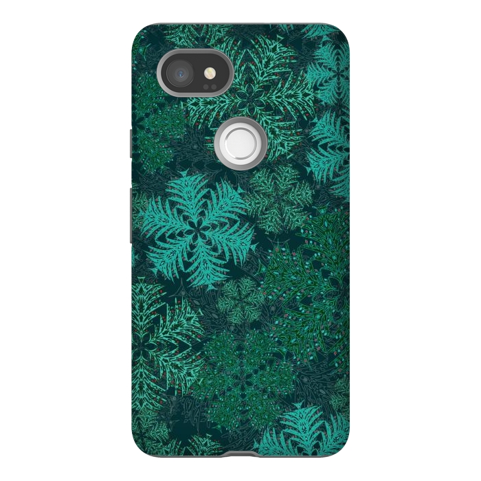 Pixel 2XL StrongFit Xmas Snowflakes Teal by Lotti Brown