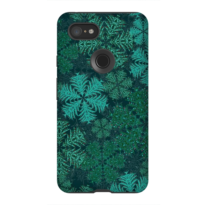 Pixel 3XL StrongFit Xmas Snowflakes Teal by Lotti Brown