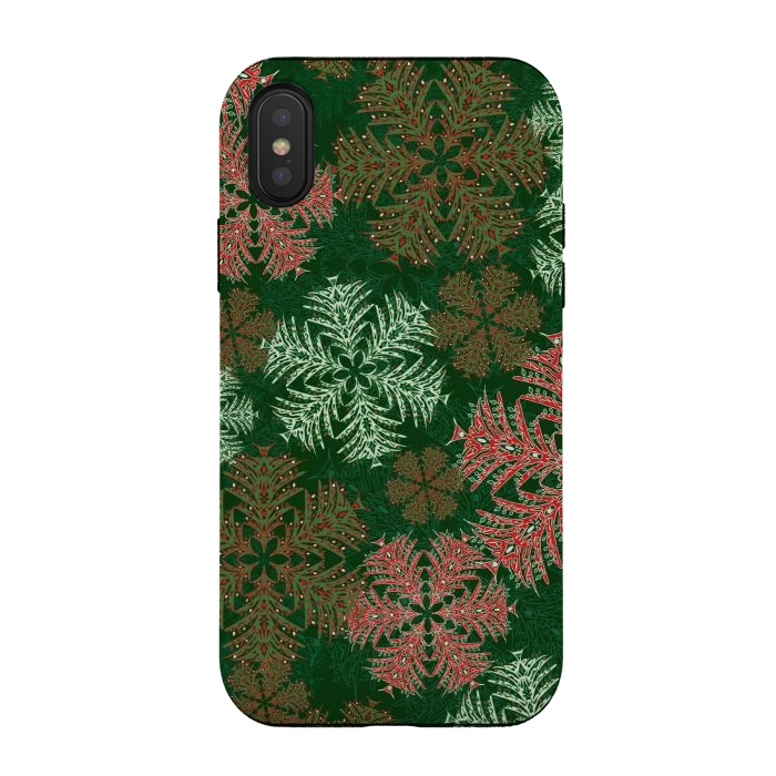 iPhone Xs / X StrongFit Xmas Snowflakes Red & Green by Lotti Brown