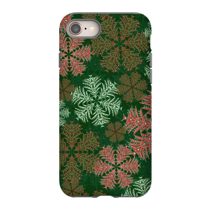 iPhone 8 StrongFit Xmas Snowflakes Red & Green by Lotti Brown