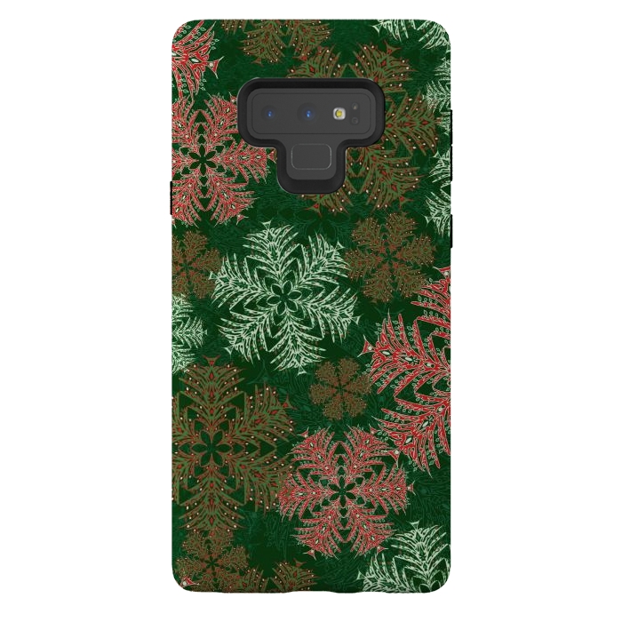 Galaxy Note 9 StrongFit Xmas Snowflakes Red & Green by Lotti Brown