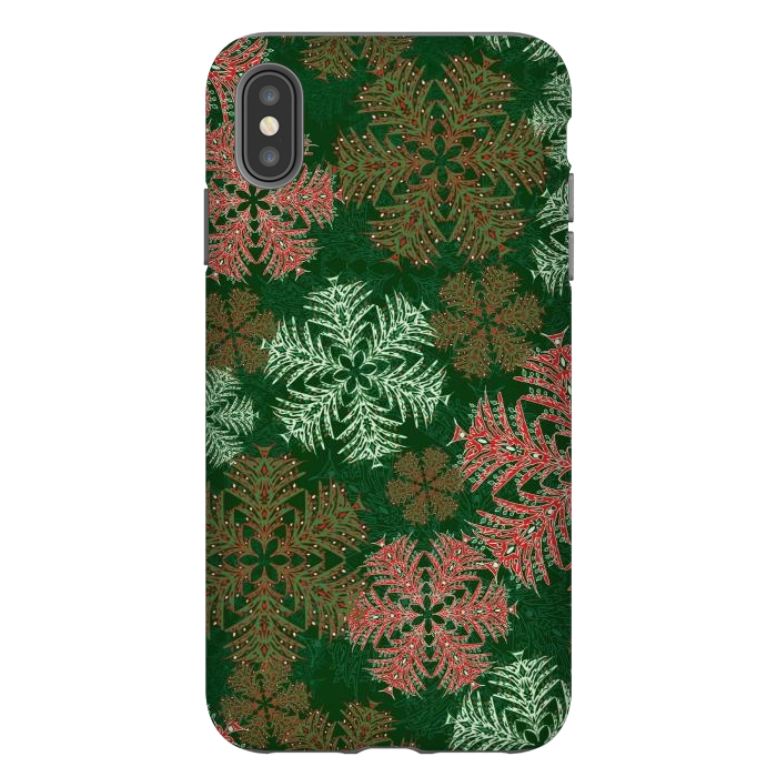 iPhone Xs Max StrongFit Xmas Snowflakes Red & Green by Lotti Brown