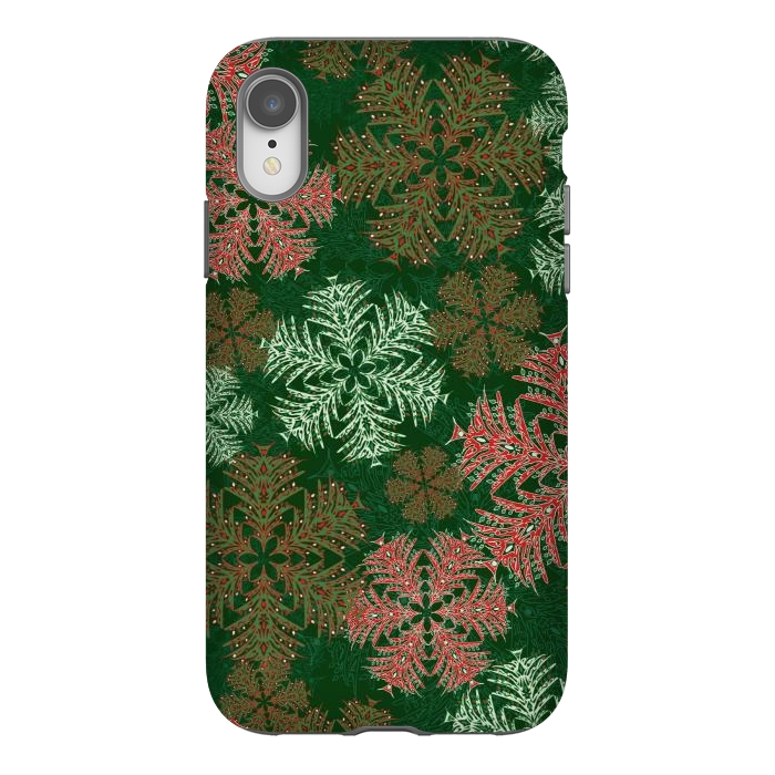 iPhone Xr StrongFit Xmas Snowflakes Red & Green by Lotti Brown