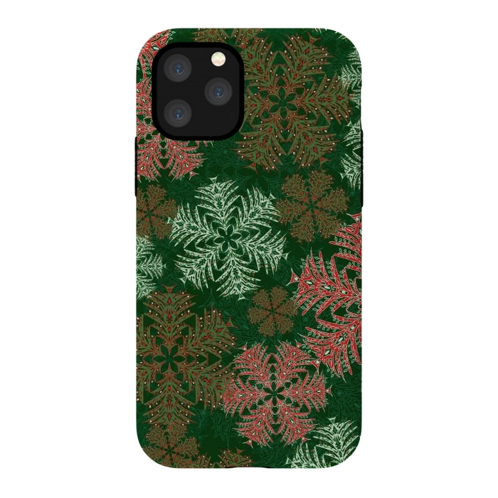 iPhone 11 Pro StrongFit Xmas Snowflakes Red & Green by Lotti Brown