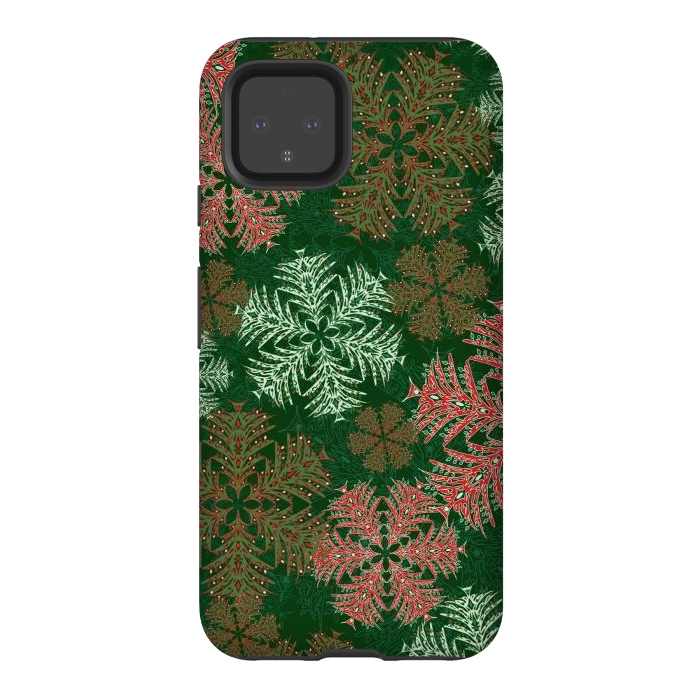 Pixel 4 StrongFit Xmas Snowflakes Red & Green by Lotti Brown