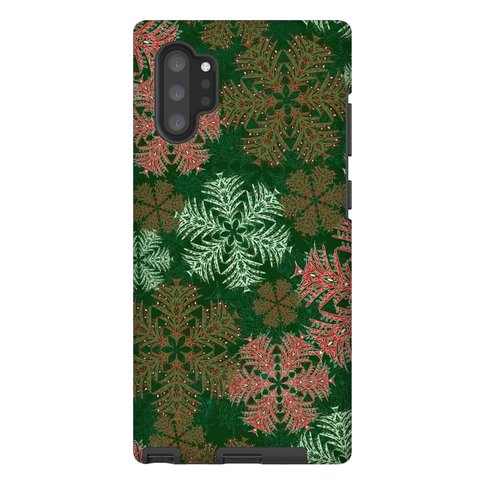 Galaxy Note 10 plus StrongFit Xmas Snowflakes Red & Green by Lotti Brown
