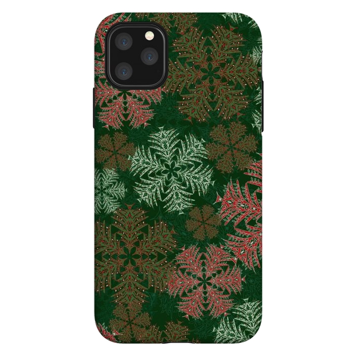 iPhone 11 Pro Max StrongFit Xmas Snowflakes Red & Green by Lotti Brown