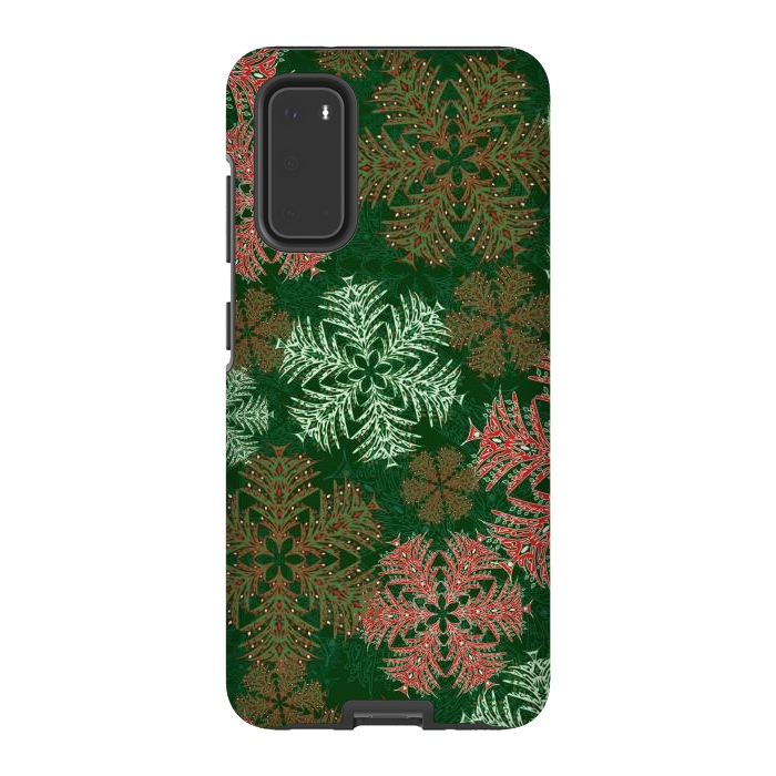 Galaxy S20 StrongFit Xmas Snowflakes Red & Green by Lotti Brown