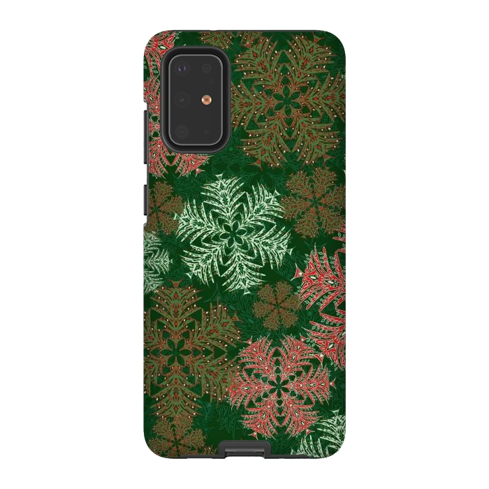 Galaxy S20 Plus StrongFit Xmas Snowflakes Red & Green by Lotti Brown
