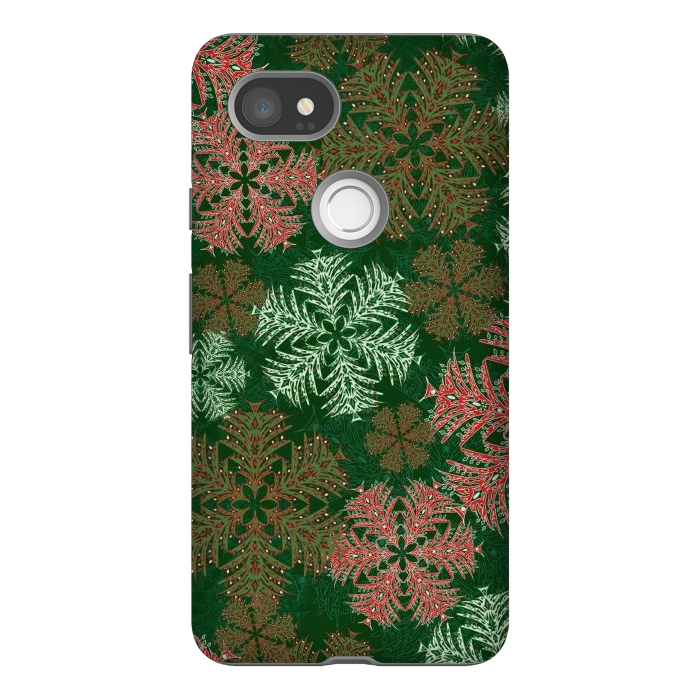 Pixel 2XL StrongFit Xmas Snowflakes Red & Green by Lotti Brown