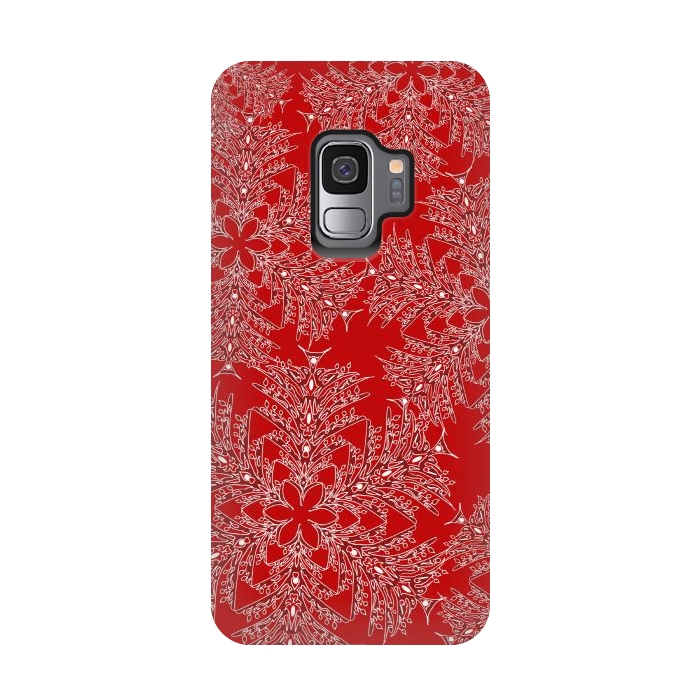 Galaxy S9 StrongFit Holiday Mandalas (Red/White) by Lotti Brown