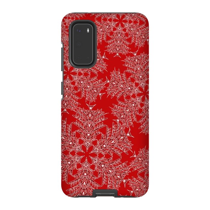 Galaxy S20 StrongFit Holiday Mandalas (Red/White) by Lotti Brown