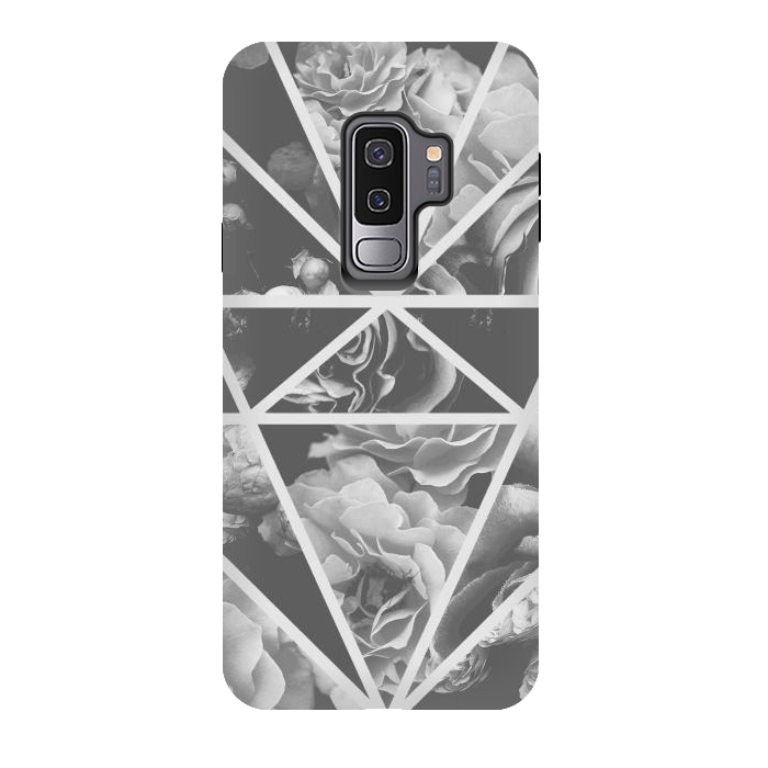 Galaxy S9 plus StrongFit Gray rose petals geo collage by Oana 