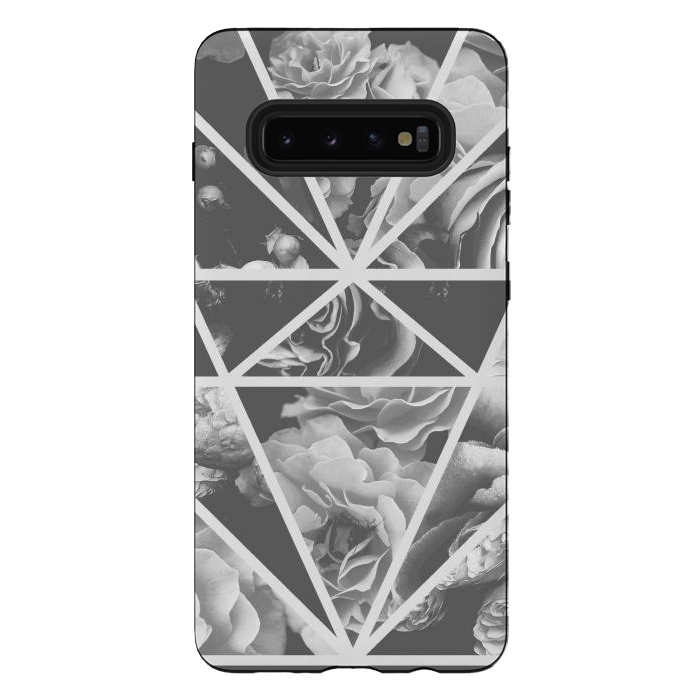 Galaxy S10 plus StrongFit Gray rose petals geo collage by Oana 