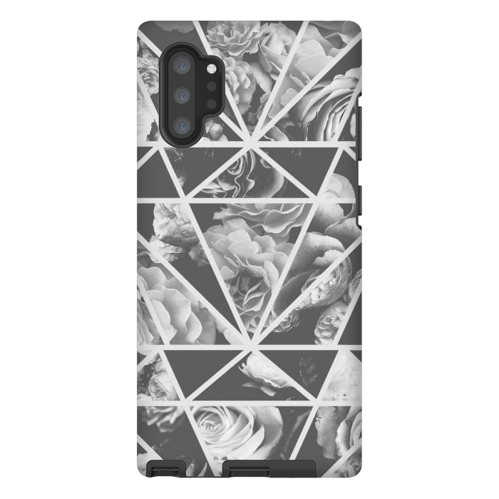 Galaxy Note 10 plus StrongFit Gray rose petals geo collage by Oana 