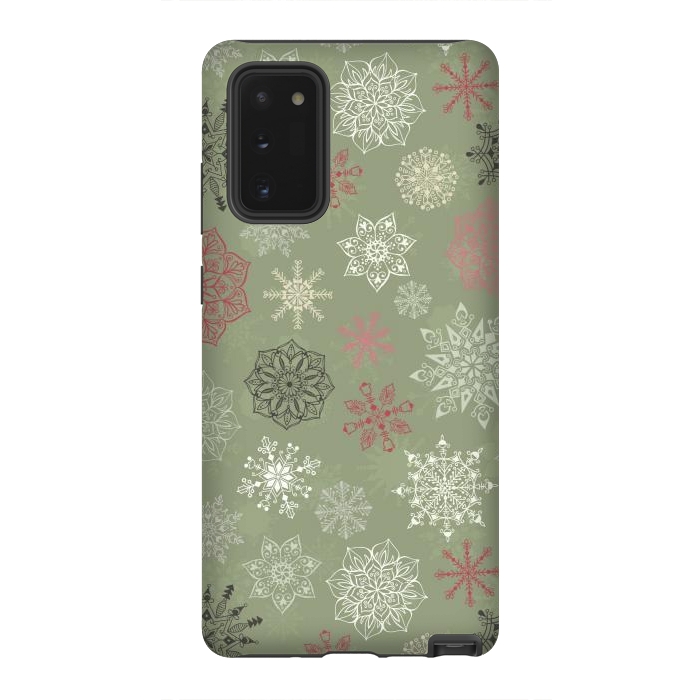 Galaxy Note 20 StrongFit Christmas Snowflakes on Dark Green by Paula Ohreen
