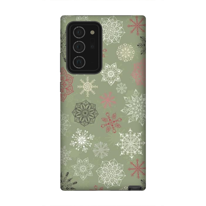 Galaxy Note 20 Ultra StrongFit Christmas Snowflakes on Dark Green by Paula Ohreen