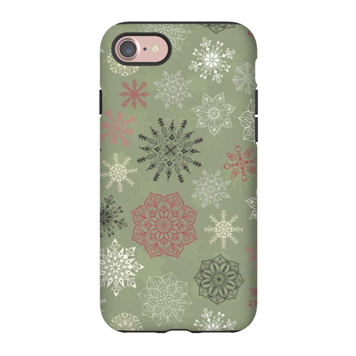 iPhone 7 StrongFit Christmas Snowflakes on Dark Green by Paula Ohreen