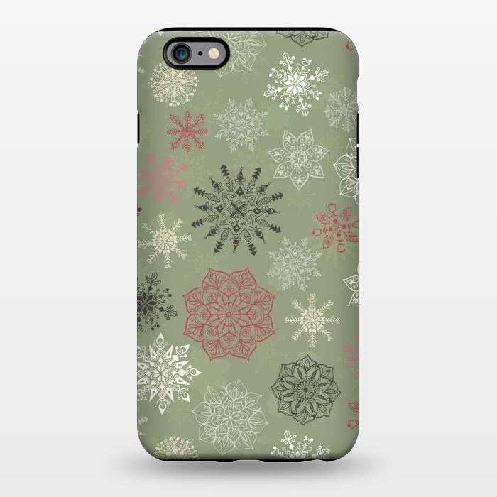 iPhone 6/6s plus StrongFit Christmas Snowflakes on Dark Green by Paula Ohreen