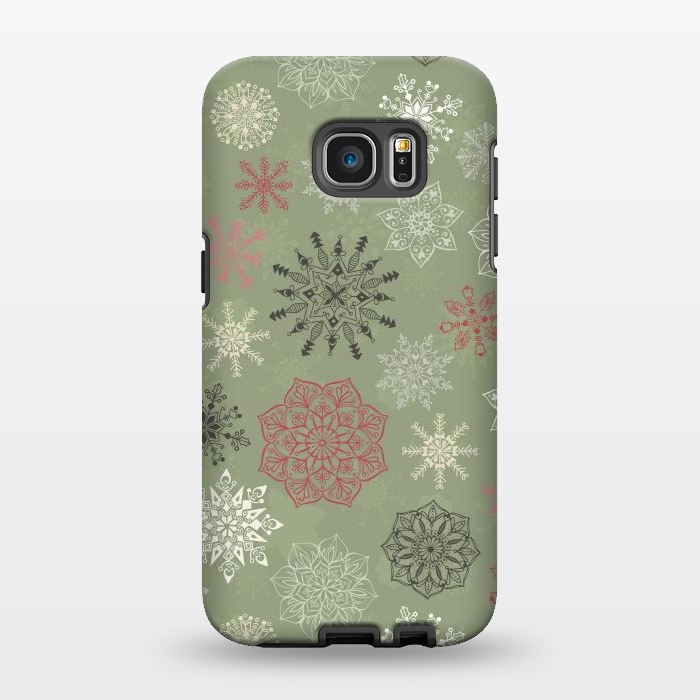 Galaxy S7 EDGE StrongFit Christmas Snowflakes on Dark Green by Paula Ohreen