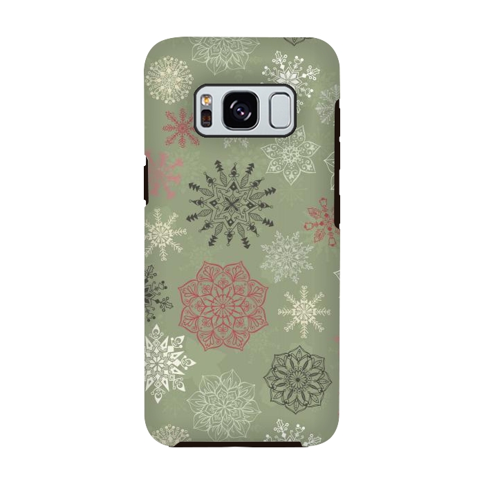 Galaxy S8 StrongFit Christmas Snowflakes on Dark Green by Paula Ohreen