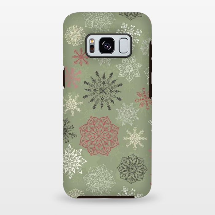 Galaxy S8 plus StrongFit Christmas Snowflakes on Dark Green by Paula Ohreen