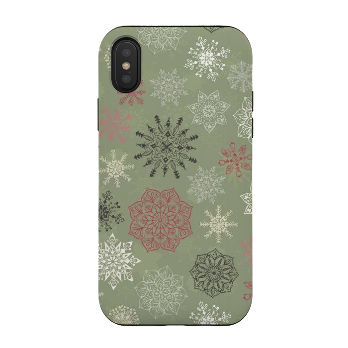 iPhone Xs / X StrongFit Christmas Snowflakes on Dark Green by Paula Ohreen