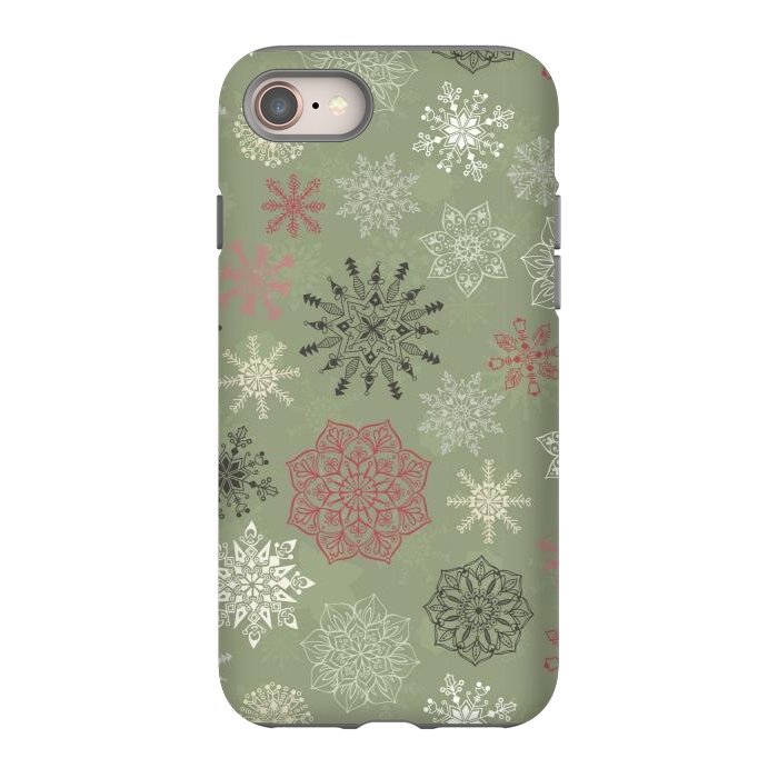 iPhone 8 StrongFit Christmas Snowflakes on Dark Green by Paula Ohreen