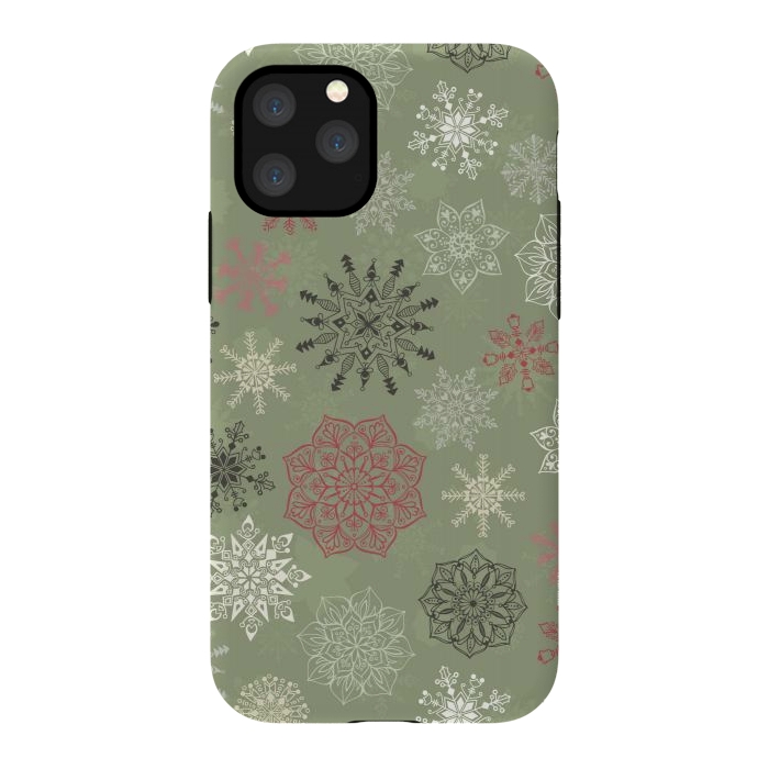 iPhone 11 Pro StrongFit Christmas Snowflakes on Dark Green by Paula Ohreen