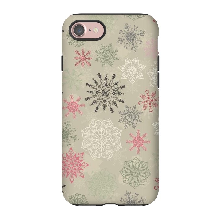 iPhone 7 StrongFit Christmas Snowflakes on Light Green by Paula Ohreen