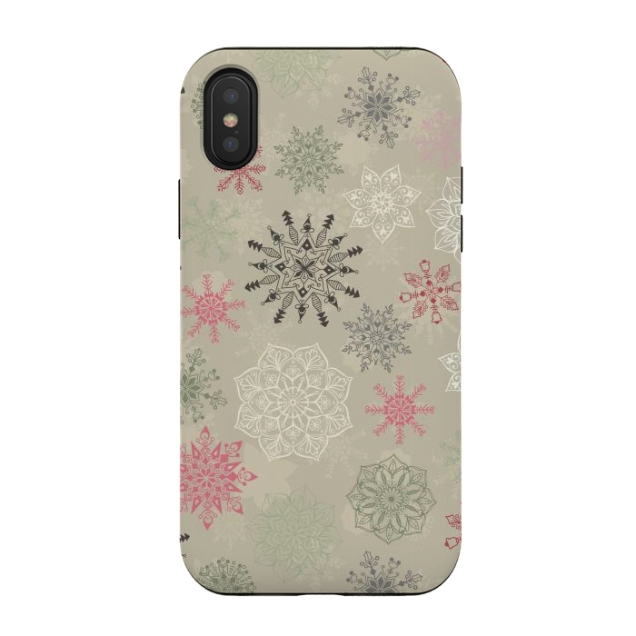 iPhone Xs / X StrongFit Christmas Snowflakes on Light Green by Paula Ohreen