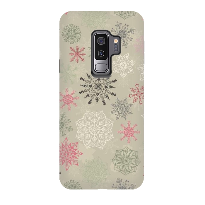 Galaxy S9 plus StrongFit Christmas Snowflakes on Light Green by Paula Ohreen