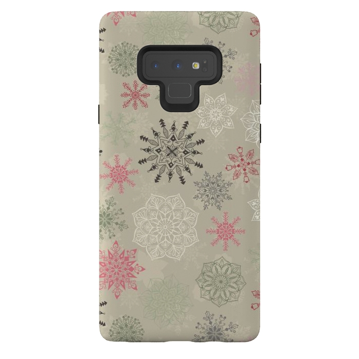 Galaxy Note 9 StrongFit Christmas Snowflakes on Light Green by Paula Ohreen