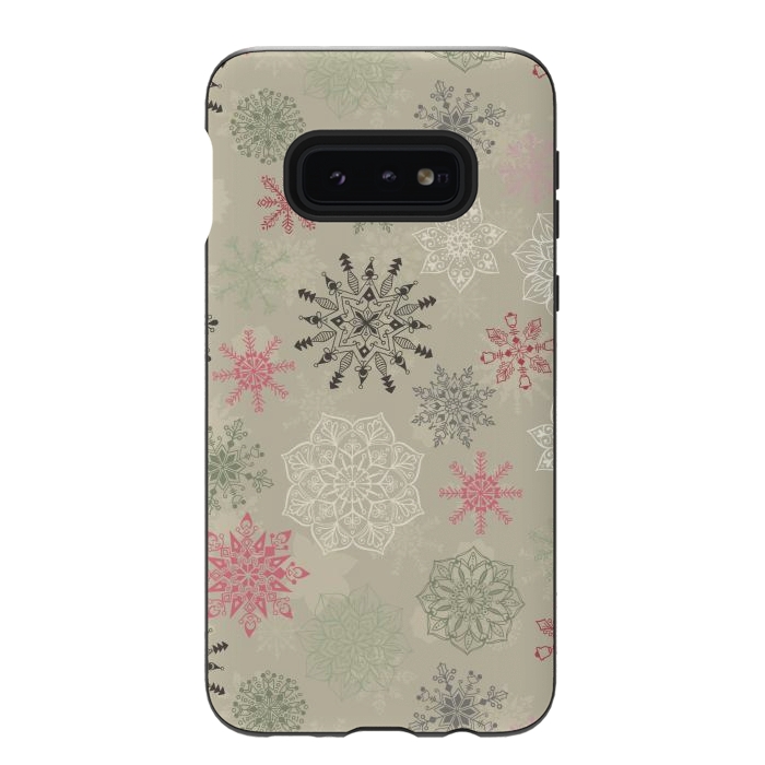 Galaxy S10e StrongFit Christmas Snowflakes on Light Green by Paula Ohreen