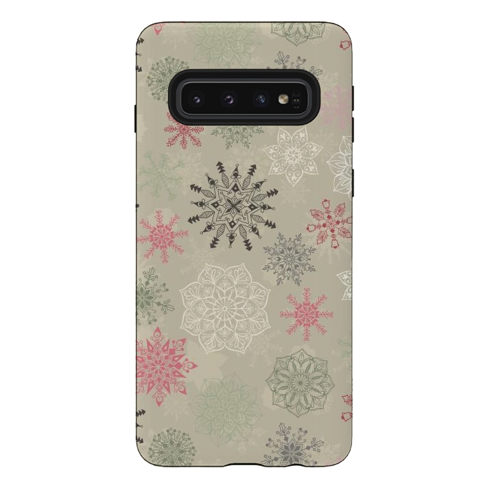 Galaxy S10 StrongFit Christmas Snowflakes on Light Green by Paula Ohreen