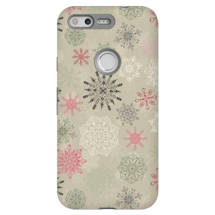 Pixel StrongFit Christmas Snowflakes on Light Green by Paula Ohreen