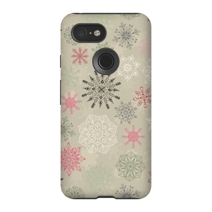 Pixel 3 StrongFit Christmas Snowflakes on Light Green by Paula Ohreen