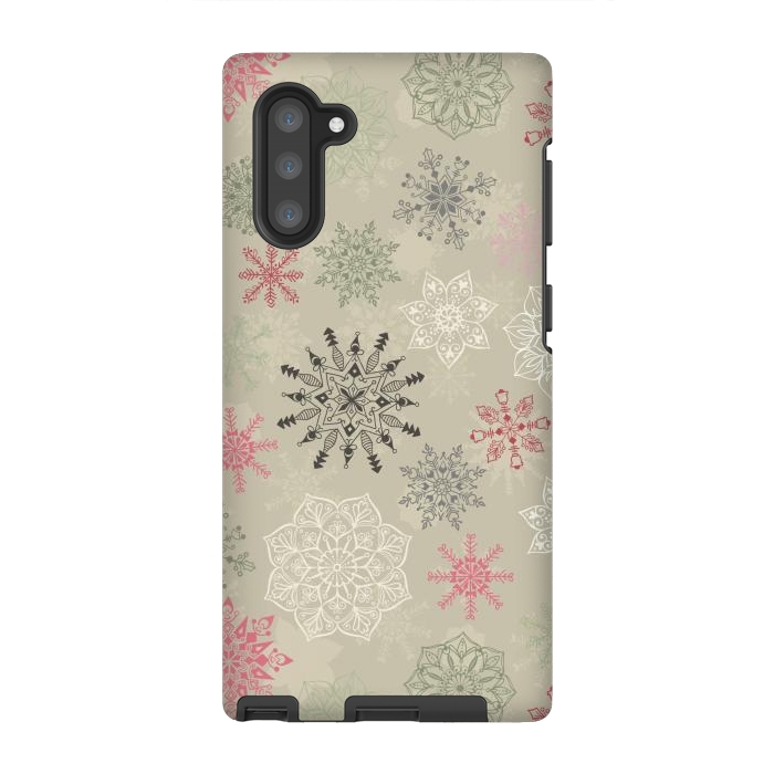 Galaxy Note 10 StrongFit Christmas Snowflakes on Light Green by Paula Ohreen