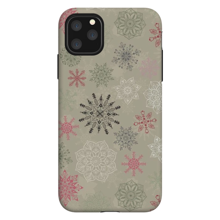 iPhone 11 Pro Max StrongFit Christmas Snowflakes on Light Green by Paula Ohreen