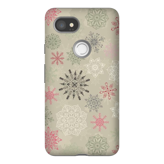 Pixel 2XL StrongFit Christmas Snowflakes on Light Green by Paula Ohreen
