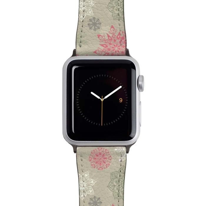Watch 42mm / 44mm Strap PU leather Christmas Snowflakes on Light Green by Paula Ohreen