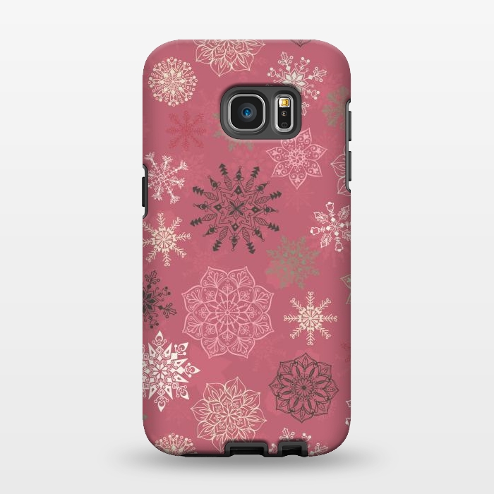 Galaxy S7 EDGE StrongFit Christmas Snowflakes on Pink by Paula Ohreen