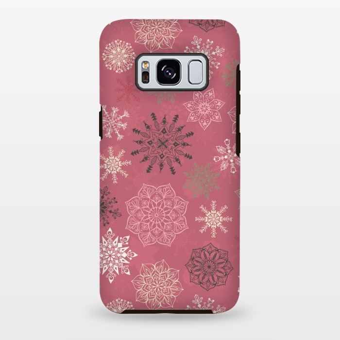 Galaxy S8 plus StrongFit Christmas Snowflakes on Pink by Paula Ohreen