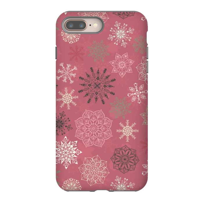 iPhone 8 plus StrongFit Christmas Snowflakes on Pink by Paula Ohreen