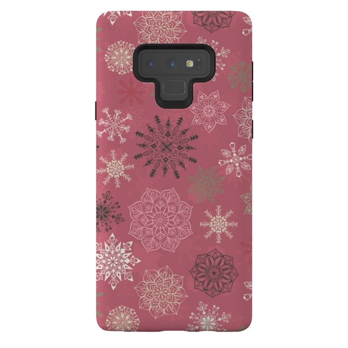 Galaxy Note 9 StrongFit Christmas Snowflakes on Pink by Paula Ohreen