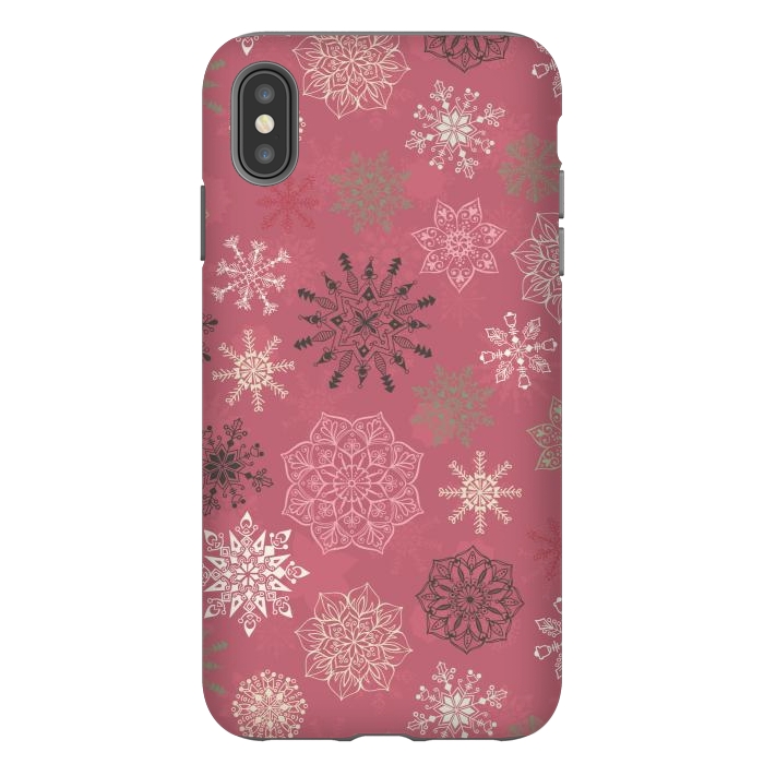 iPhone Xs Max StrongFit Christmas Snowflakes on Pink by Paula Ohreen