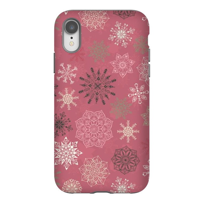 iPhone Xr StrongFit Christmas Snowflakes on Pink by Paula Ohreen